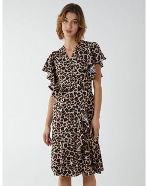 Blue Vanilla Leopard Print Wrap Ruffle Dress - Brown