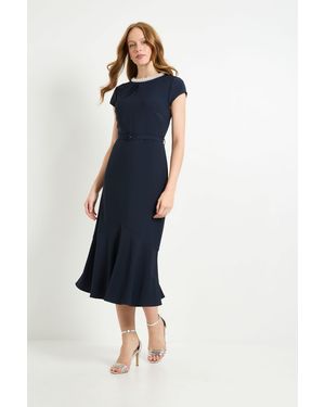 Wallis Crepe Embellished Twist Midi Dress - Blue