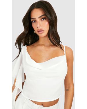 Boohoo Petite Ruffle Cowl Neck Cropped Cami - White