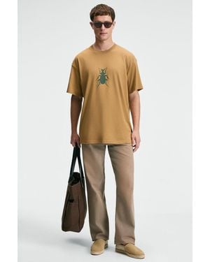 Grimelange Oversized Printed Crew Neck T-Shirt - Natural