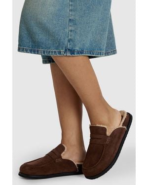 Boohoo Faux Suede Fur Lined Closed Toe Clogs - Blue