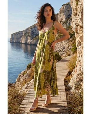 D.u.s.k Leaf Print Tassel Maxi Dress - Green