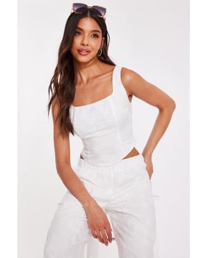Quiz Floral Embroidered Crop Top - White