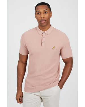 Brave Soul Cotton Waffle Knit Embroidered Polo Shirt - Pink