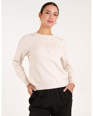 Blue Vanilla Pearl Flower Embellishment Jumper - White