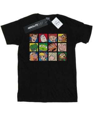 Disney Ladies Toy Story Character Squares Cotton Boyfriend T-Shirt - Black
