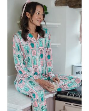 Threadbare Pale Printed Long Button-Through Pyjama Set - Grey
