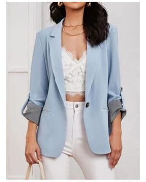 Everyday the Label Lapel Collar Roll-Tab Sleeve Blazer - Blue