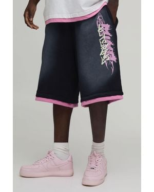 BoohooMAN Oversized Graffiti Graphic Washed Jersey Jorts - Black