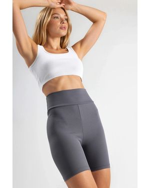Hiccup High Waist Ribbed Biker Shorts - Grey