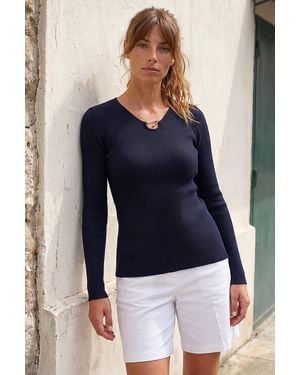 Roman Trim Knit Jumper - Blue