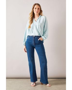 Wallis Petite Woven Tie Neck Blouse - Blue