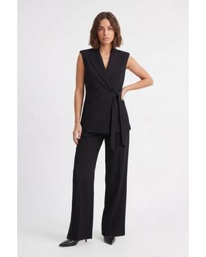 Karen Millen Petite Soft Tailored High Waist Wide Leg Trouser - Blue