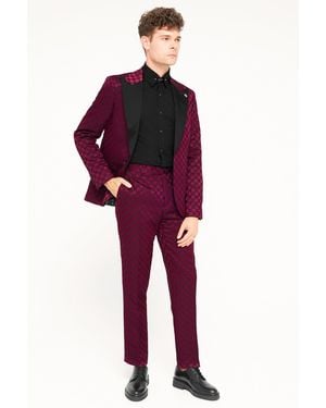 Twisted Tailor Papatya Slim Fit Jacquard Trousers - Red