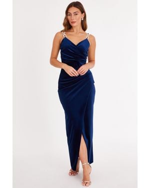 Quiz Velvet Chain Strap Maxi Dress - Blue