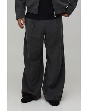 BoohooMAN Herringbone Wide Fit Tailored Co-Ord Trousers - Black