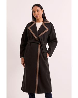 Wallis Principles By Contrast Wrap Coat - Black