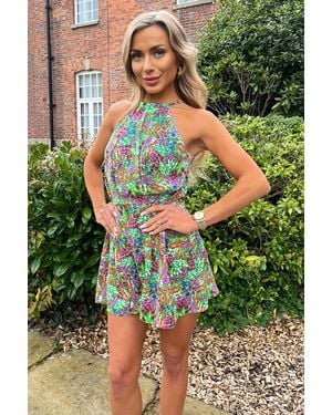 AX Paris Garden Print High Neck Playsuit - Green