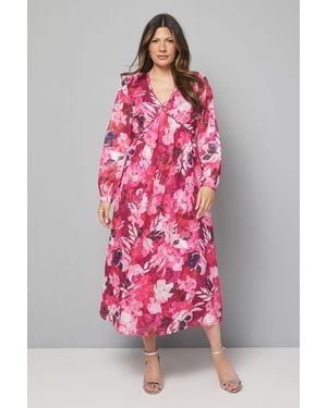 Wallis Floral Jacquard Ruffle Midi Dress - Pink
