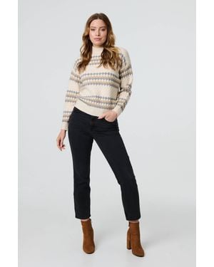 Izabel London Textured Stripe Print High Neck Jumper - Blue