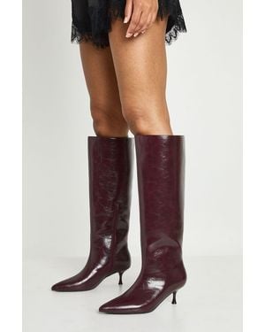 Boohoo Low Stiletto Column Boots - Red
