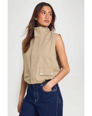 Boohoo Funnel Neck Sleeveless Zip Through Top - Blue