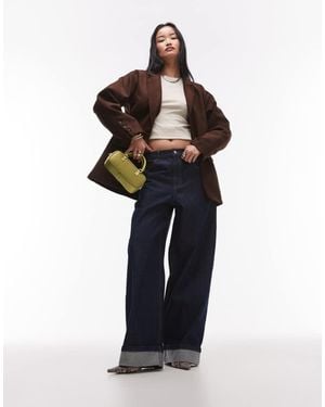 TOPSHOP Faux Suede Oversized Blazer - Black