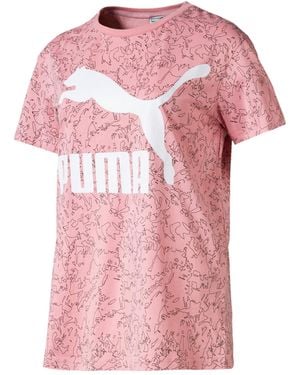 PUMA Graphic Logo Short Sleeve Crew Neck Aop T-Shirt 595519 14 Cotton - Pink