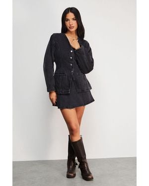 Warehouse Denim Pleated Mini Skirt - Black