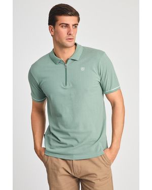 Kensington Eastside Cotton Zip Neck Polo Shirt - Green