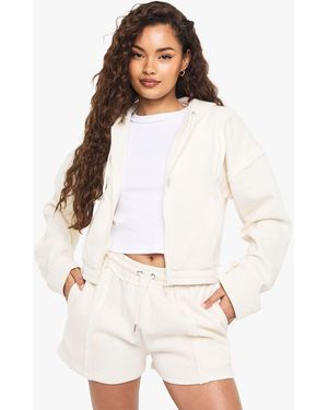 Boohoo Exposed Seam Zip Through Short Tracksuit - White
