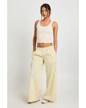 Boohoo Stripe Cotton Low Rise Wide Leg Trouser - Natural