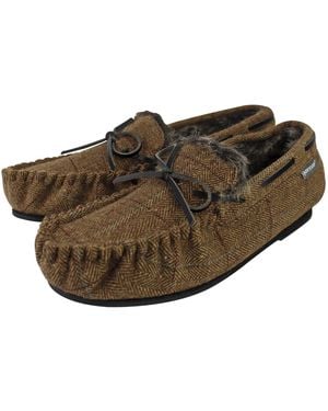 Dunlop Moccasin Slippers With Memory Foam - Brown