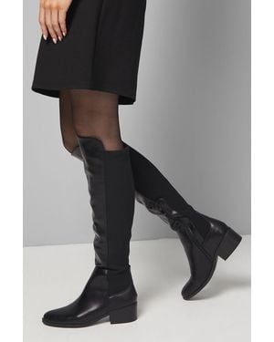 Wallis Hannah Stretch Back Almond Toe Low Heel Knee Boots - Black