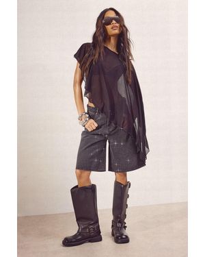 Boohoo Embellished Denim Jorts - Black