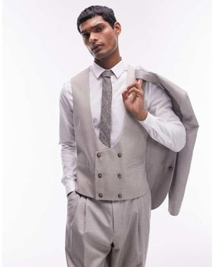 TOPMAN Slim Linen Blend Waistcoat - Grey