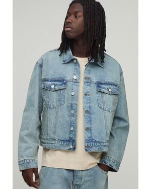 BoohooMAN Essential Oversized Boxy Denim Jacket - Blue