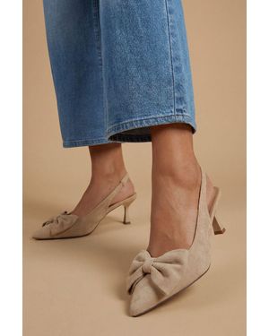 Oasis Dora Faux Suede Bow Slingback Medium Stiletto Heeled Court Shoes - Blue