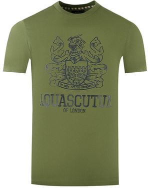 Aquascutum Large Bold London Aldis Brand Logo Army T-Shirt - Green