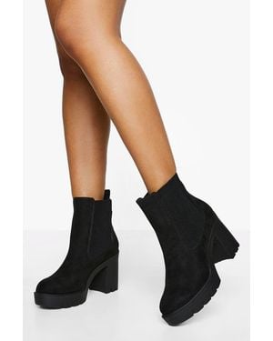 Boohoo Wide Fit Faux Suede Chunky Heeled Chelsea Boots - Black