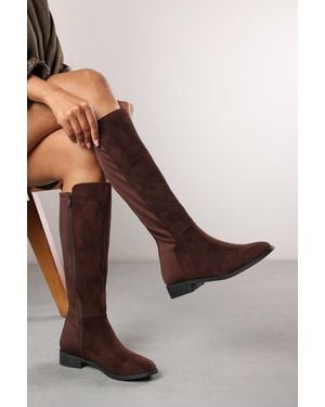 Where's That From Wheres 'Parker' Knee High Boots With Side Zip - Brown