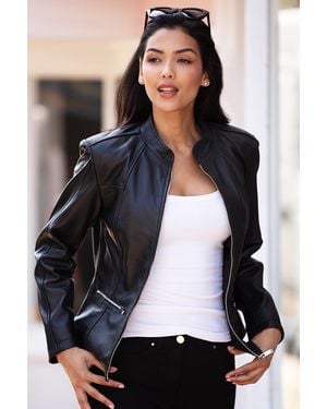 Ashwood Leather 'Chiara' Mandarin Collar Real Biker Jacket - Black