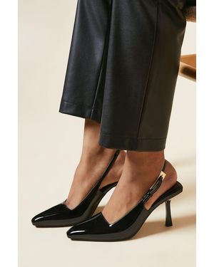 Faith Delaney Patent Chisel Toe Long Buckle Sling Back Court Shoe - Black