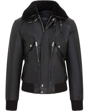 Infinity Leather Cowhide Aviator Bomber Jacket - Black