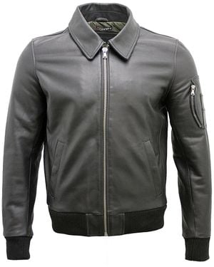 Infinity Leather Cowhide Airline A2 Us Airforce Bomber Jacket - Grey