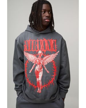 BoohooMAN Oversized Nirvana License Printed Hoodie - Red