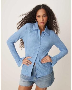 Vila Bubble Texture Long Sleeve Button Up Shirt - Blue