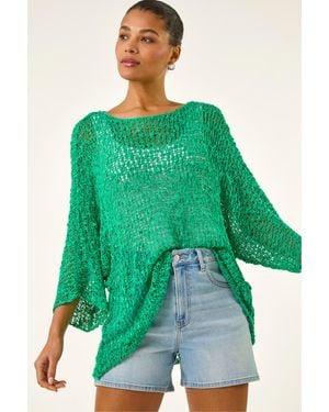 Roman Light Weight Open Knit Jumper - Green