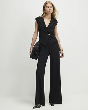 River Island Jumpsuit Cap Sleeve Wide Leg V-Neck - Blue