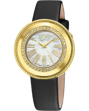Gevril Gandria Swiss Diamond Mop Dial, Genuine Italian Made Leather Watch - Metallic